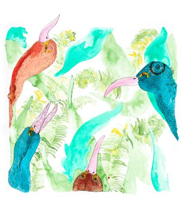 Framed Bright Bird Jungle Watercolor thumb