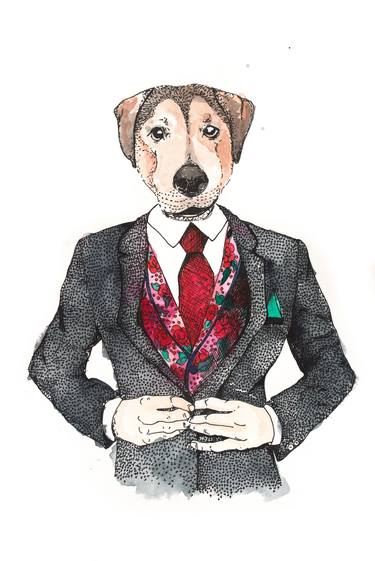 Tony: Dapper Watercolor Dog Portrait thumb