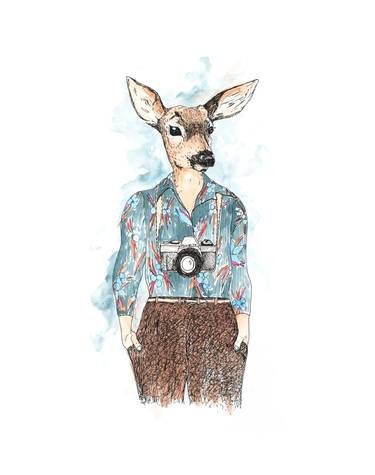 Eloise: Whimsical Watercolor Deer Portrait thumb