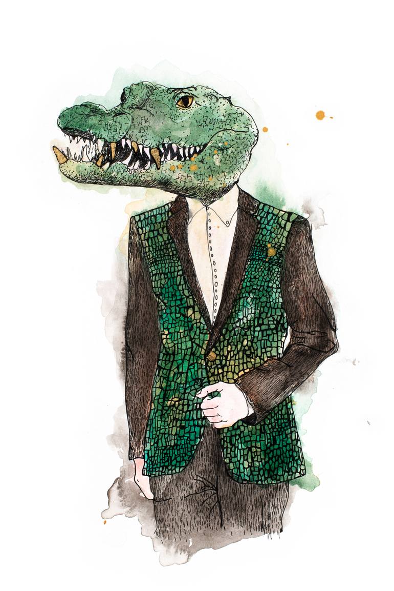 Lazarus: Whimsical Anthropomorphic Alligator Watercolor Painting - Print