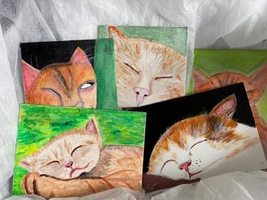 Sleepy Cats Paintings 5 pcs (set) thumb