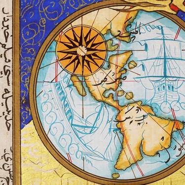 Double Hemisphere Map Ottoman Miniature Painting thumb