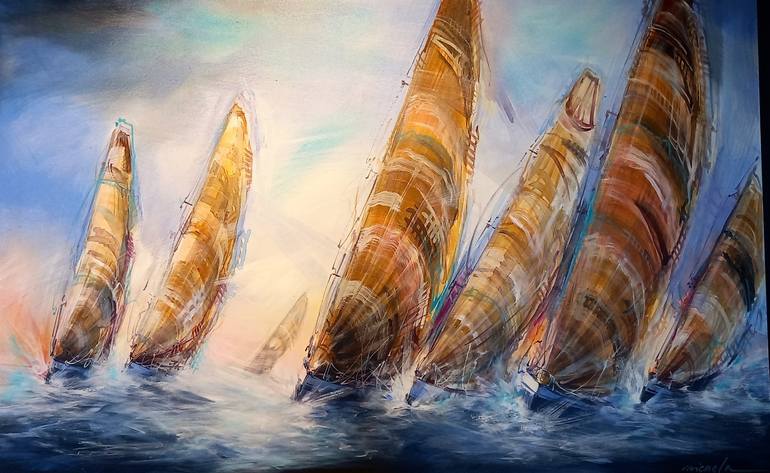 Original Contemporary Sailboat Painting by micaela nunez lacruz