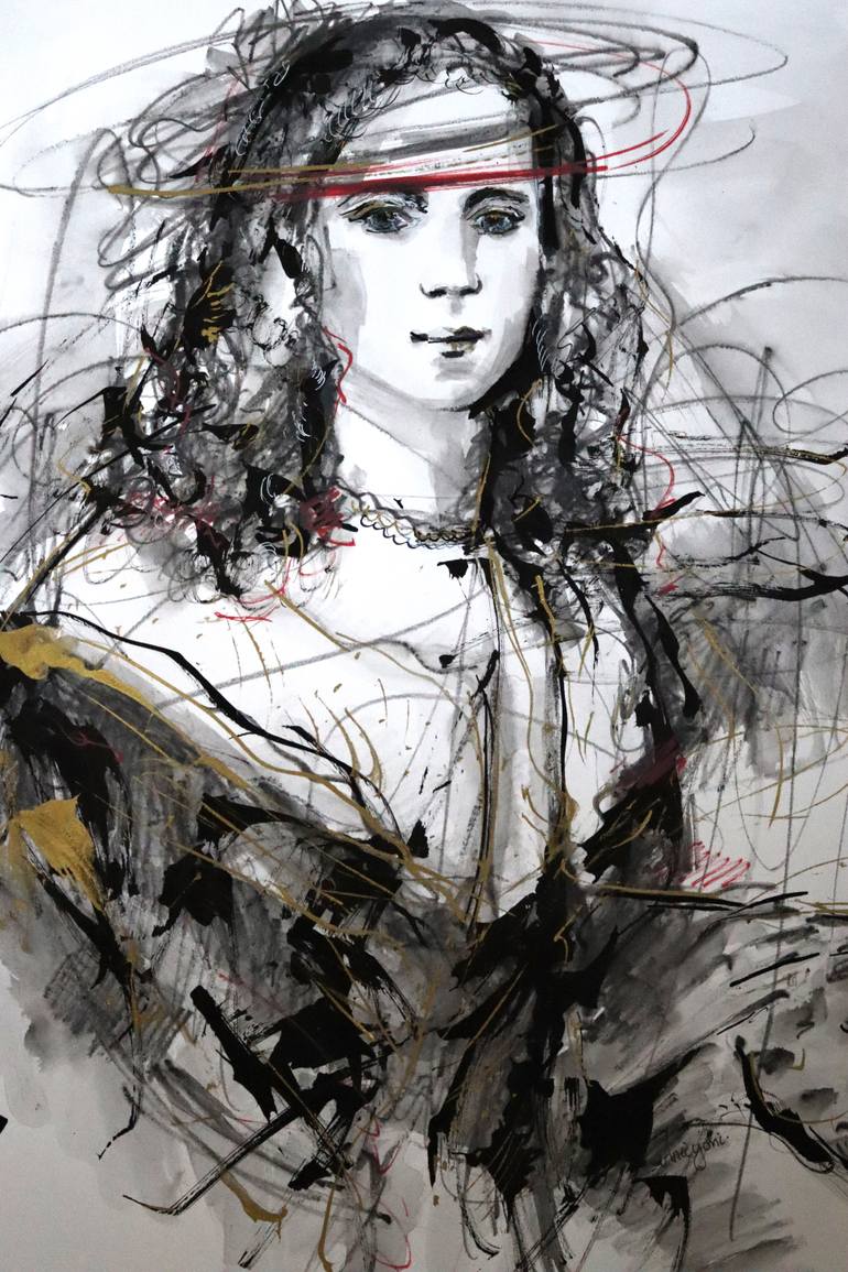 Original Expressionism Women Drawing by Antigoni Tziora