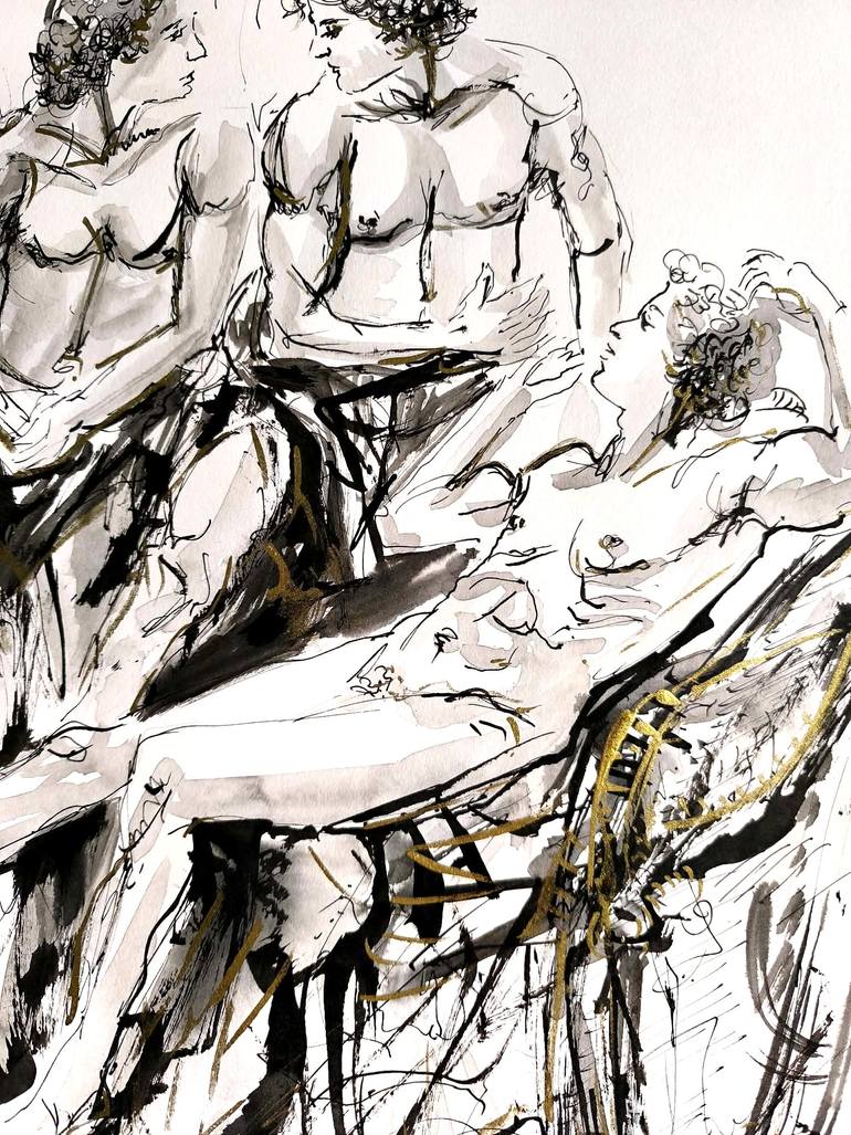 Original Expressionism Nude Drawing by Antigoni Tziora