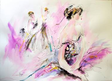 Behind the curtains II-Ballerina Watercolor on Paper thumb