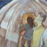 The narrative is an age old love for warmth.....Bring the log in is an invitation to sit by the fire. The painting is on a wooden stretcher and thus can be hung directly on a wall. You may however chose to frame the work....if you do, please send me a photo of the work in situ...Thank U!