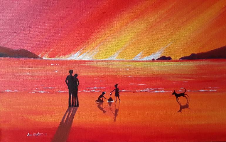 Original Impressionism Beach Painting by Angie Livingstone