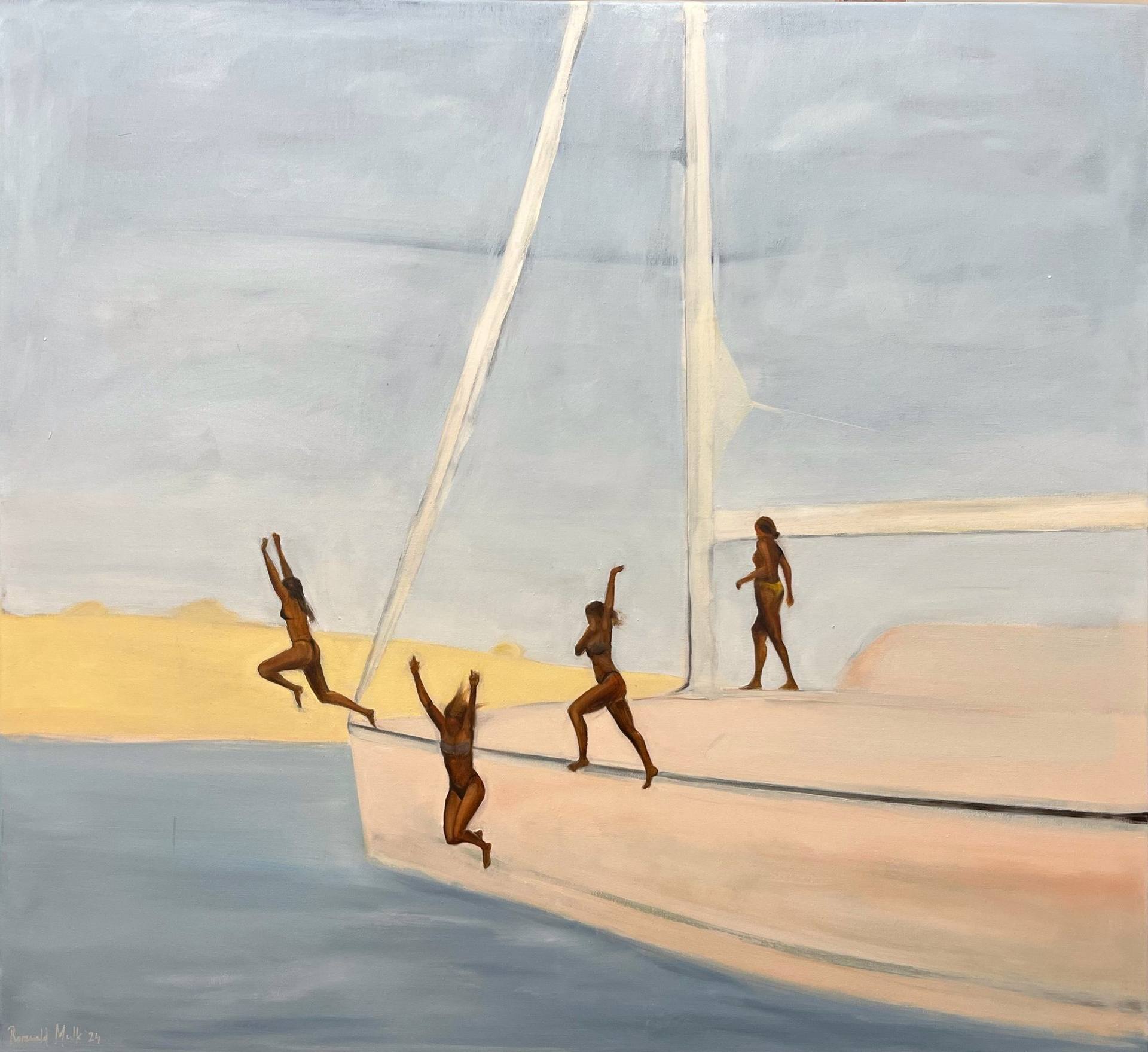 Jumping Yacht Girls 3 Painting by Romuald Musiolik | Saatchi Art