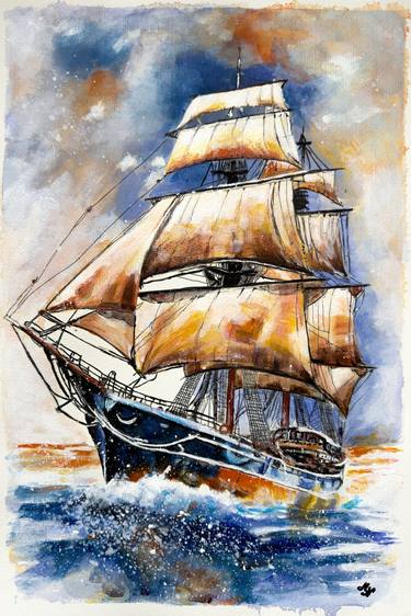 Print of Fine Art Sailboat Paintings by Misty Lady