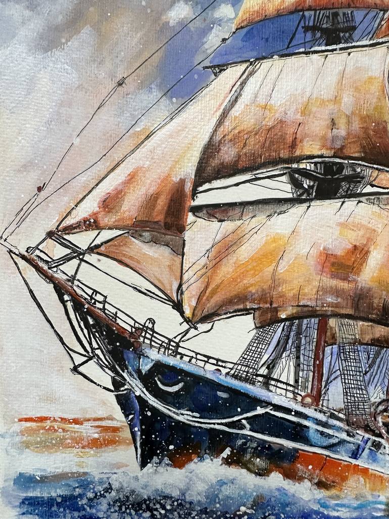 Original Fine Art Sailboat Painting by Misty Lady