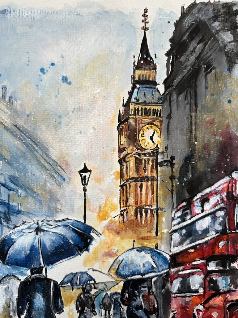 Rainy Day in London Painting by Misty Lady | Saatchi Art