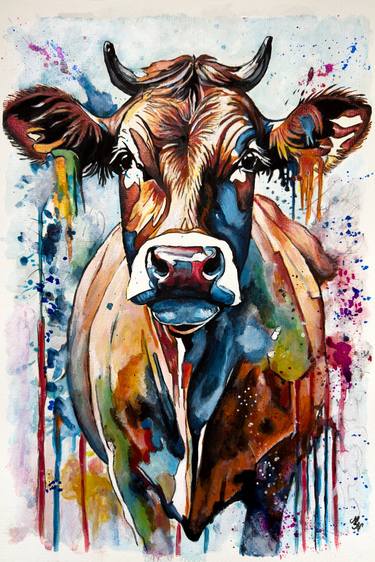 Print of Cows Paintings by Misty Lady