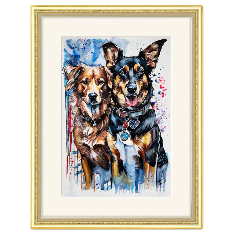 Original Contemporary Dogs Painting by Misty Lady