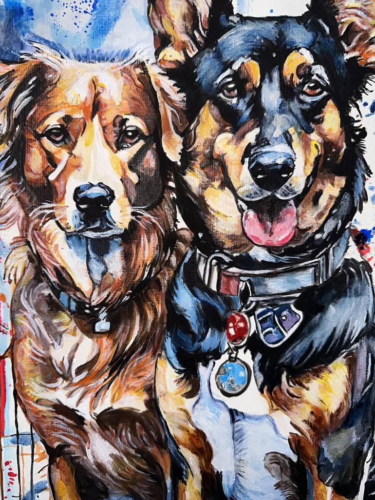 Original Fine Art Dogs Painting by Misty Lady