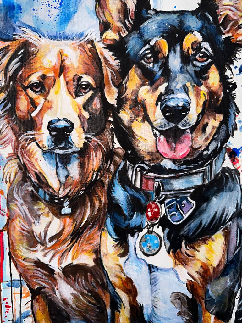 Original Contemporary Dogs Painting by Misty Lady