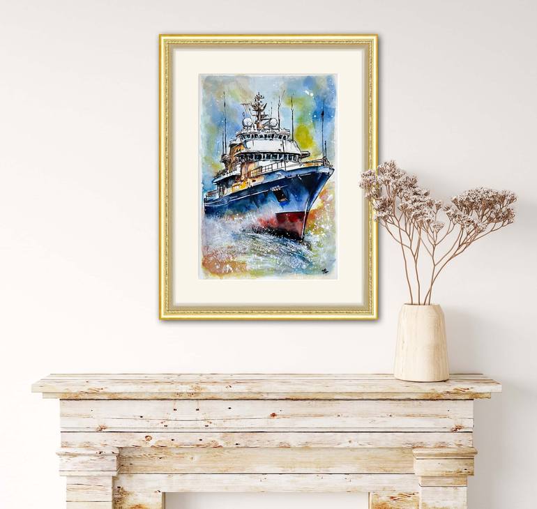 Original Fine Art Ship Painting by Misty Lady