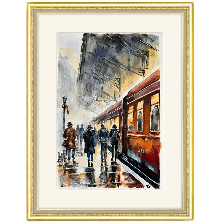 Original Impressionism Train Painting by Misty Lady