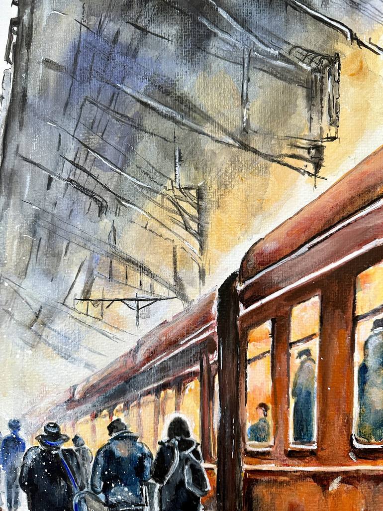 Original Impressionism Train Painting by Misty Lady