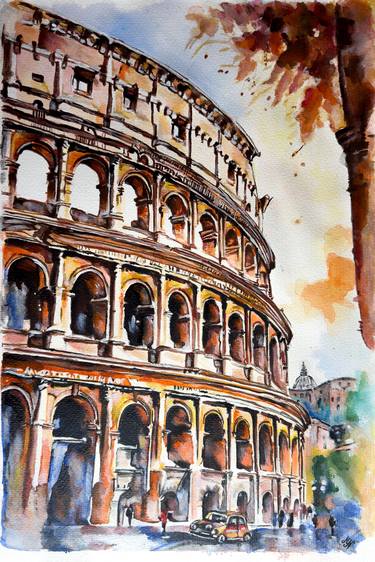 Original Impressionism Architecture Painting by Misty Lady