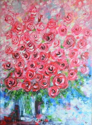 Bouquet of Roses -Large Home Decor Modern abstract flowers thumb