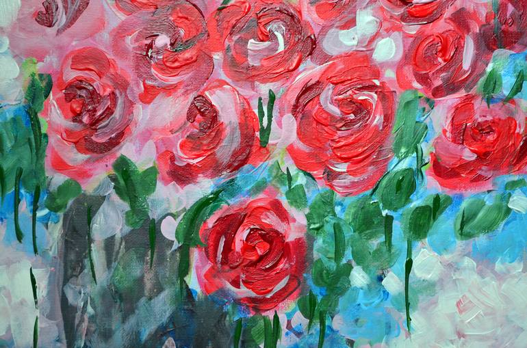 Abstract pink & white roses painting,original acrylic impressionist painting buy on paper,floral painting,pink flowers,wall art,modern fine art