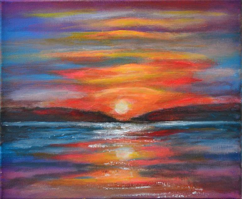 Sunset on the Water - Modern abstract landscape Gift Idea Painting
