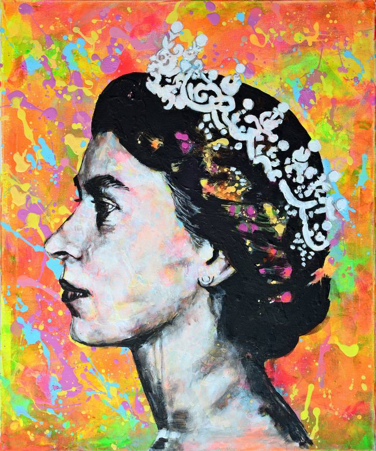 Queen Elizabeth II- Pop art neon portrait Painting by Misty Lady ...