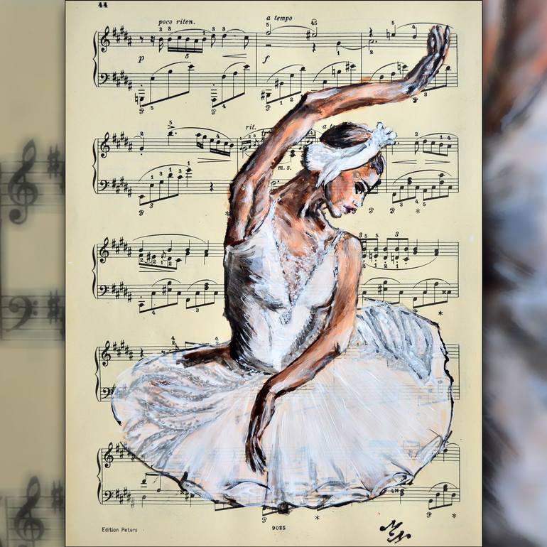 アート・デザイン・音楽 No.29 BALLERINA Framed ballerina XXXIII- Vintage Music Page Painting by Misty Lady