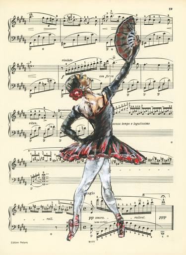 Framed ballerina XL- Vintage Music Page thumb