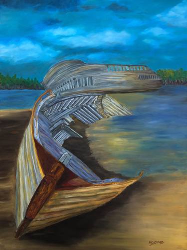 Original Impressionism Boat Paintings by Carmen Aurariu