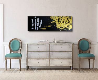 Black & Gold Panoramic Abstract painting thumb