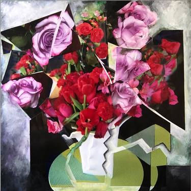 Original Cubism Floral Collage by Carol Weinberg