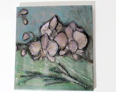 Orchid painting Wall Sculpture steel painting and inks thumb