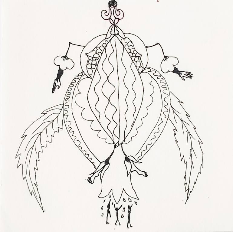 Original Art Deco Nature Drawing by Göknil Gümüş Sungurtekin