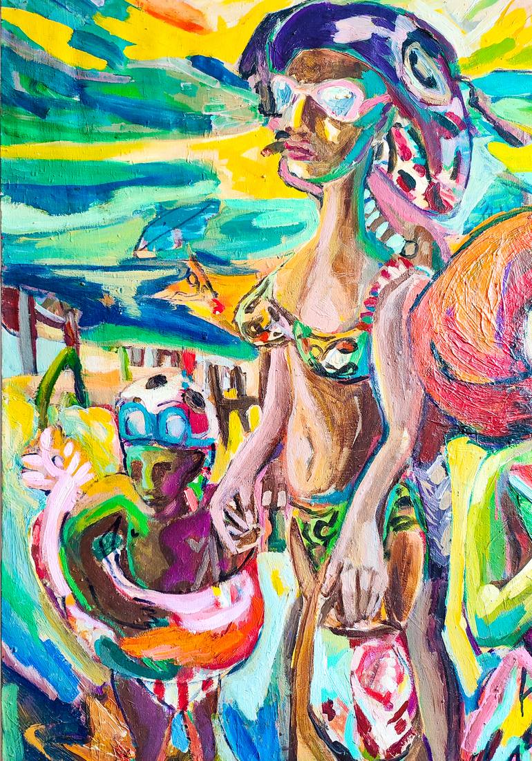 Original Expressionism Beach Painting by Göknil Gümüş Sungurtekin