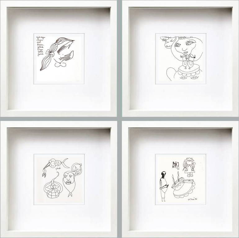 Original Children Drawing by Goknil Gumus Sungurtekin | Symbolism Art on Paper | Hair, Flames and Bonds of the Heart - 22 & 23 July Series