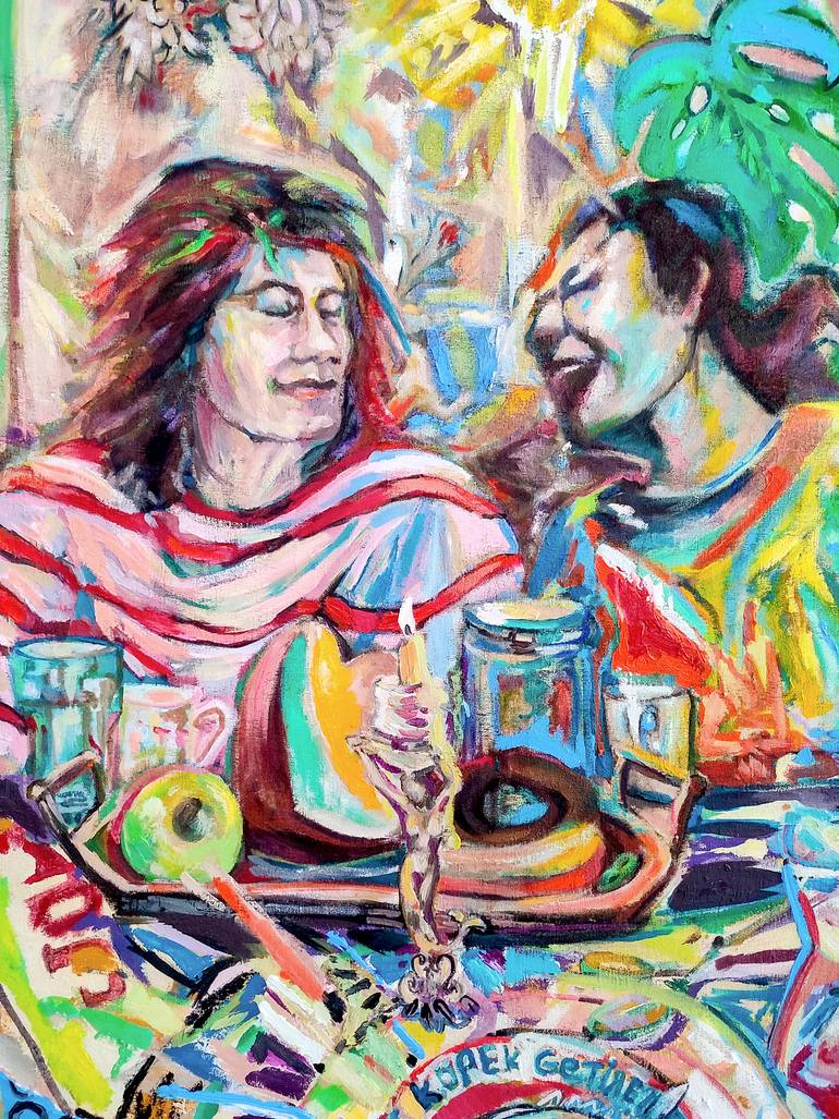 Original Abstract Expressionism Family Painting by Göknil Gümüş Sungurtekin