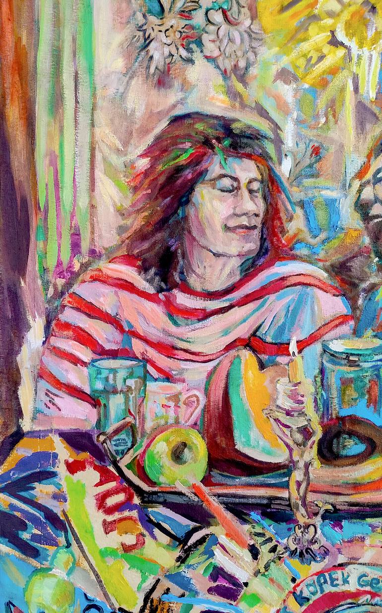 Original Abstract Expressionism Family Painting by Göknil Gümüş Sungurtekin