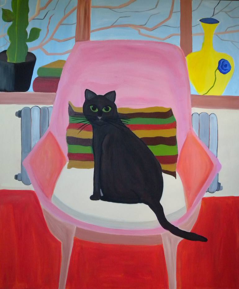 Interior with cat Painting by Virginia Di Saverio | Saatchi Art