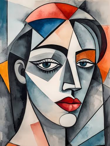 Pablo Picasso Style Woman Cubism Portrait No.14 thumb