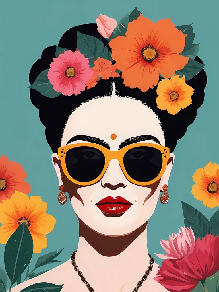 Frida Kahlo Floral Pop Art Portrait No.4 Digital by Dmitry O | Saatchi Art