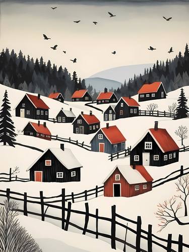 Scandinavian Village Scene Painting  No.1 thumb