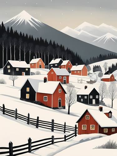 Scandinavian Village Scene Painting  No.3 thumb