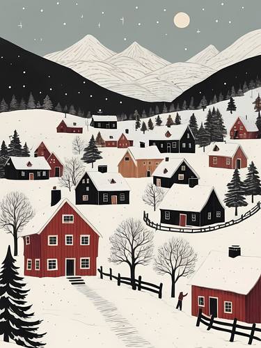 Scandinavian Village Scene Painting  No.8 thumb