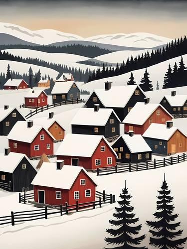 Scandinavian Village Scene Painting  No.9 thumb