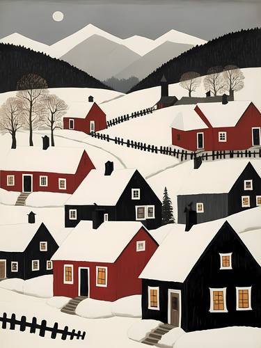 Scandinavian Village Scene Painting  No.11 thumb