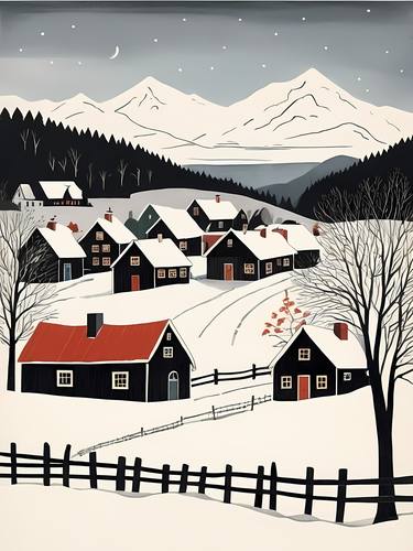 Scandinavian Village Scene Painting  No.12 thumb
