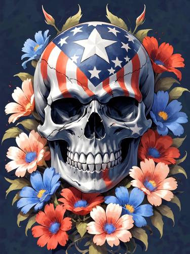 American flag floral face evil death skull No.6 thumb