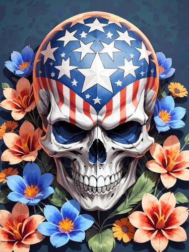 American flag floral face evil death skull No.7 thumb